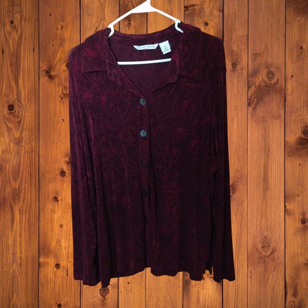 French Laundry Size 2X Floral Button Front Stretch Collared Top Feminine Fairy